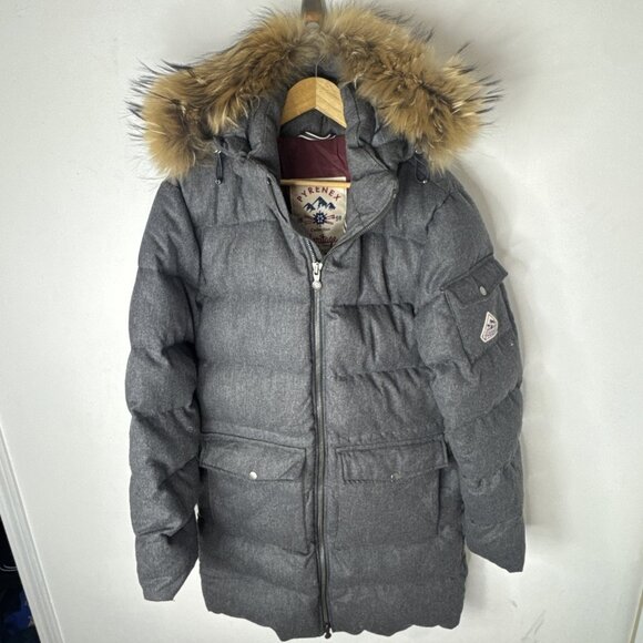 Pyrenex Heritage Down Parka Gray Wool Real Fur Trim Hood Men’s L France - Picture 1 of 9